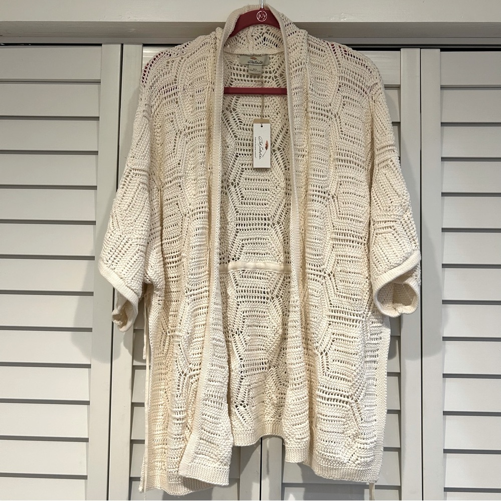NWT M/L Bob Timberlake Crochet Short Sleeve Cardigan with Side Ties